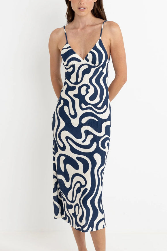 RHYTHM WAVERLY BIAS CUT MIDI DRESS