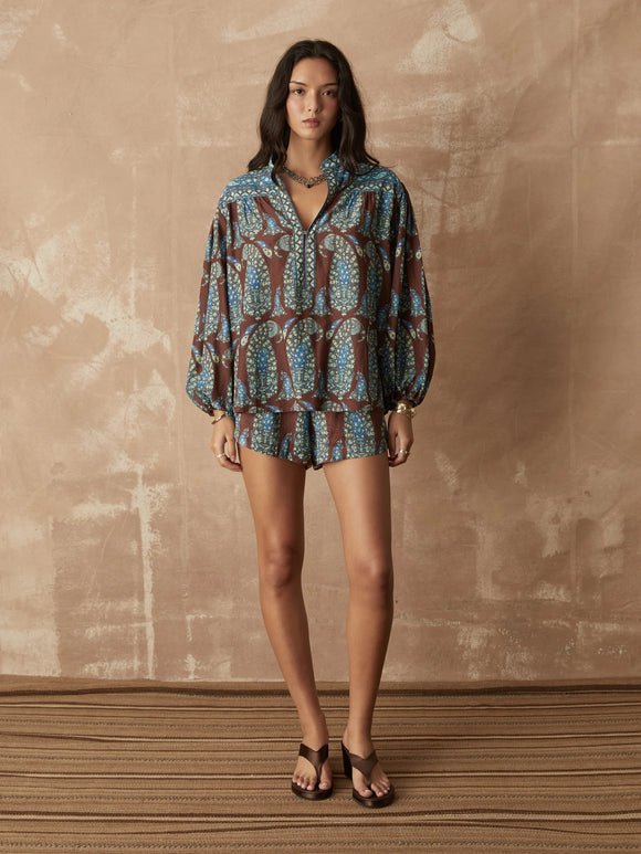 BOTEH CALICO YOKE SMOCK BLOUSE