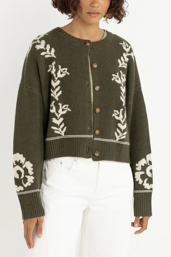 RHYTHM ANTIQUE FLORAL CROP CARDIGAN