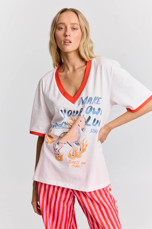 MAKU SHES ON FIRE V NECK TEE