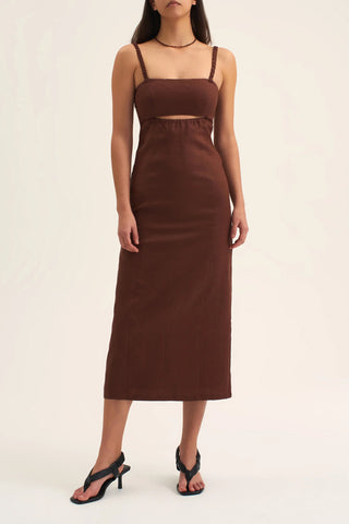 OWNLEY RIVER FITTED MIDI DRESS