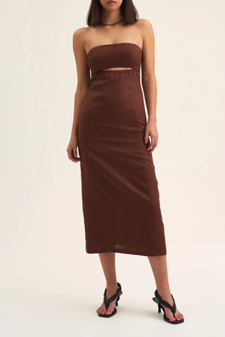 OWNLEY RIVER FITTED MIDI DRESS